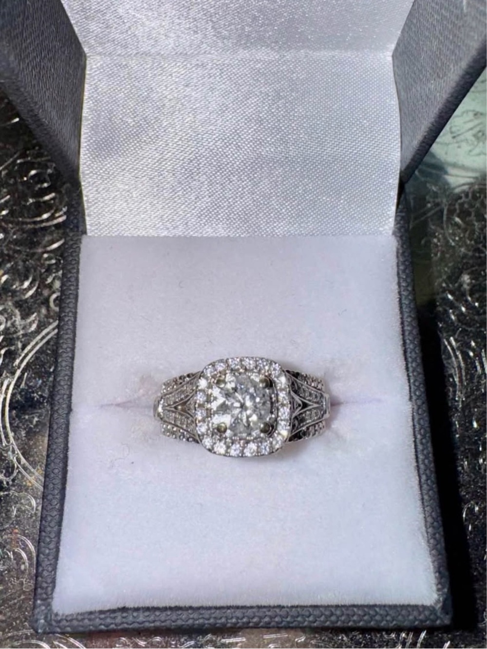 White Gold Halo Engagement Ring + enhancer 14k white gold natural diamonds (Kay)